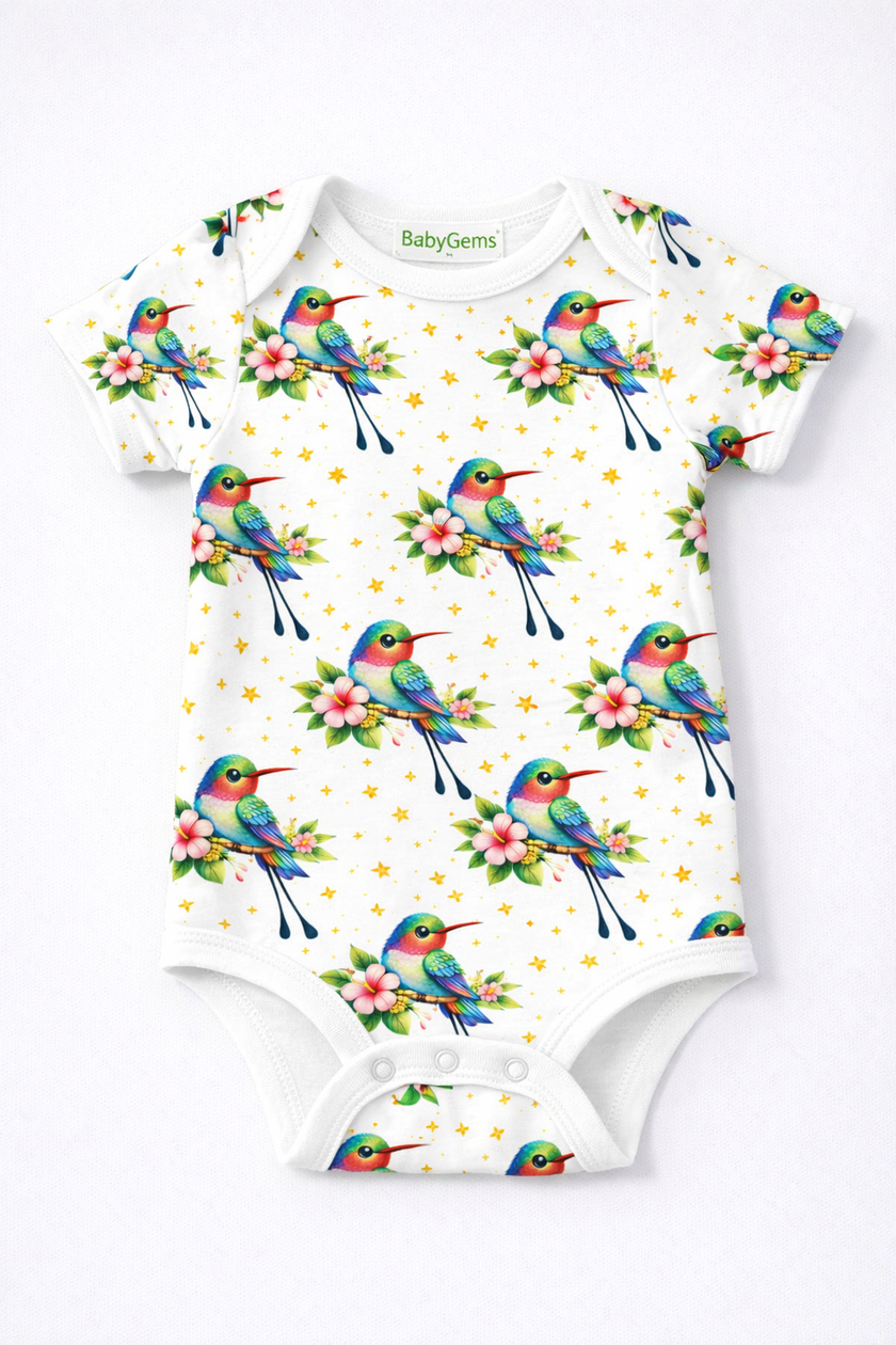 Humming Bird All-Over-Patterned Baby Girl Bodysuit
